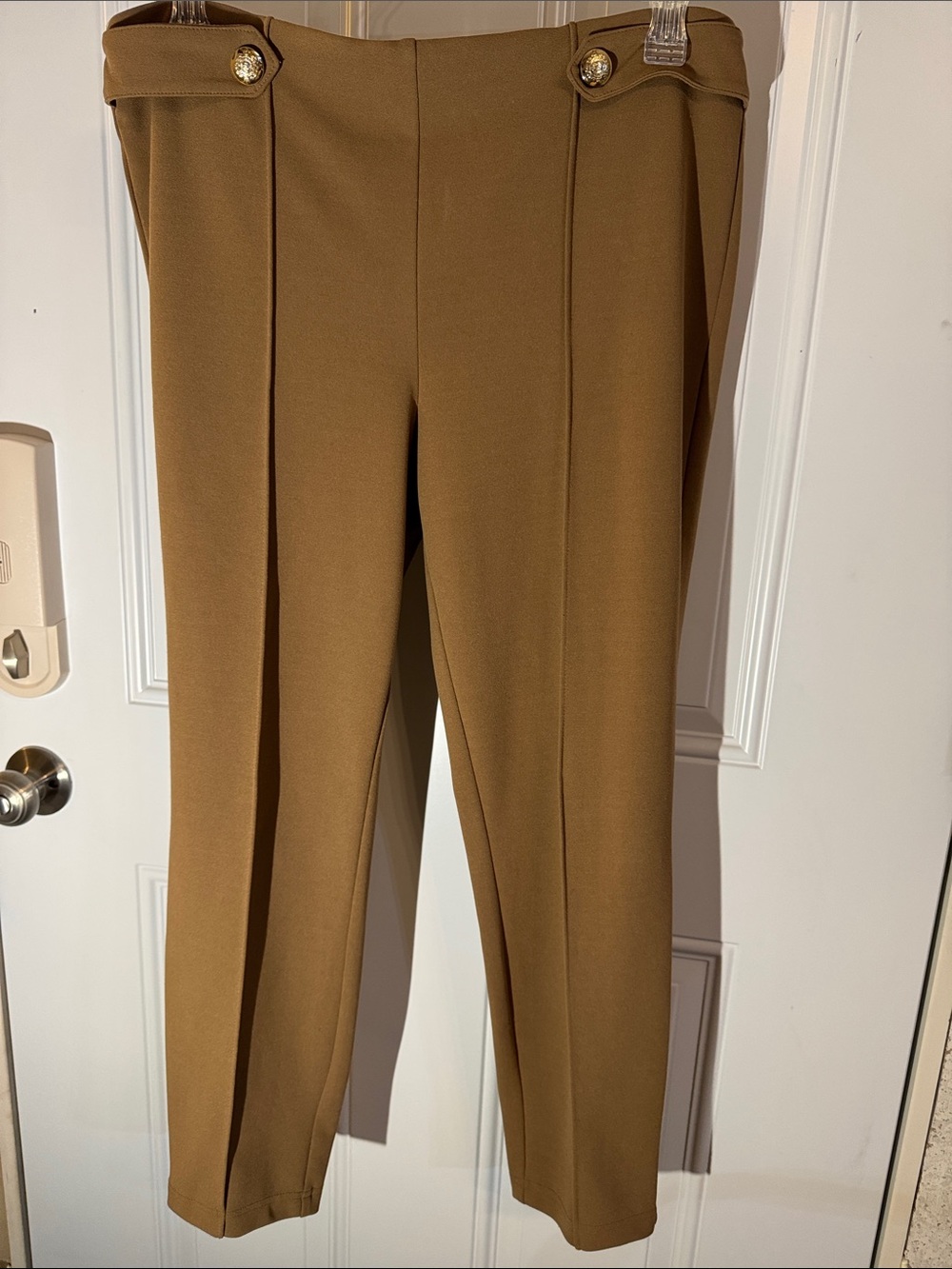Soho Men's Camel Dress Pants with Gold Accent Buttons
